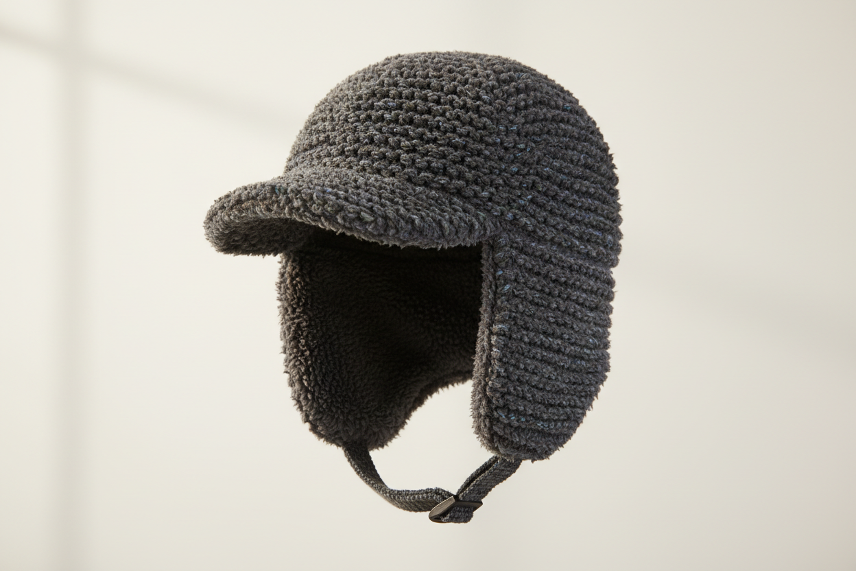 Cap with ear coverage for extra warmth.