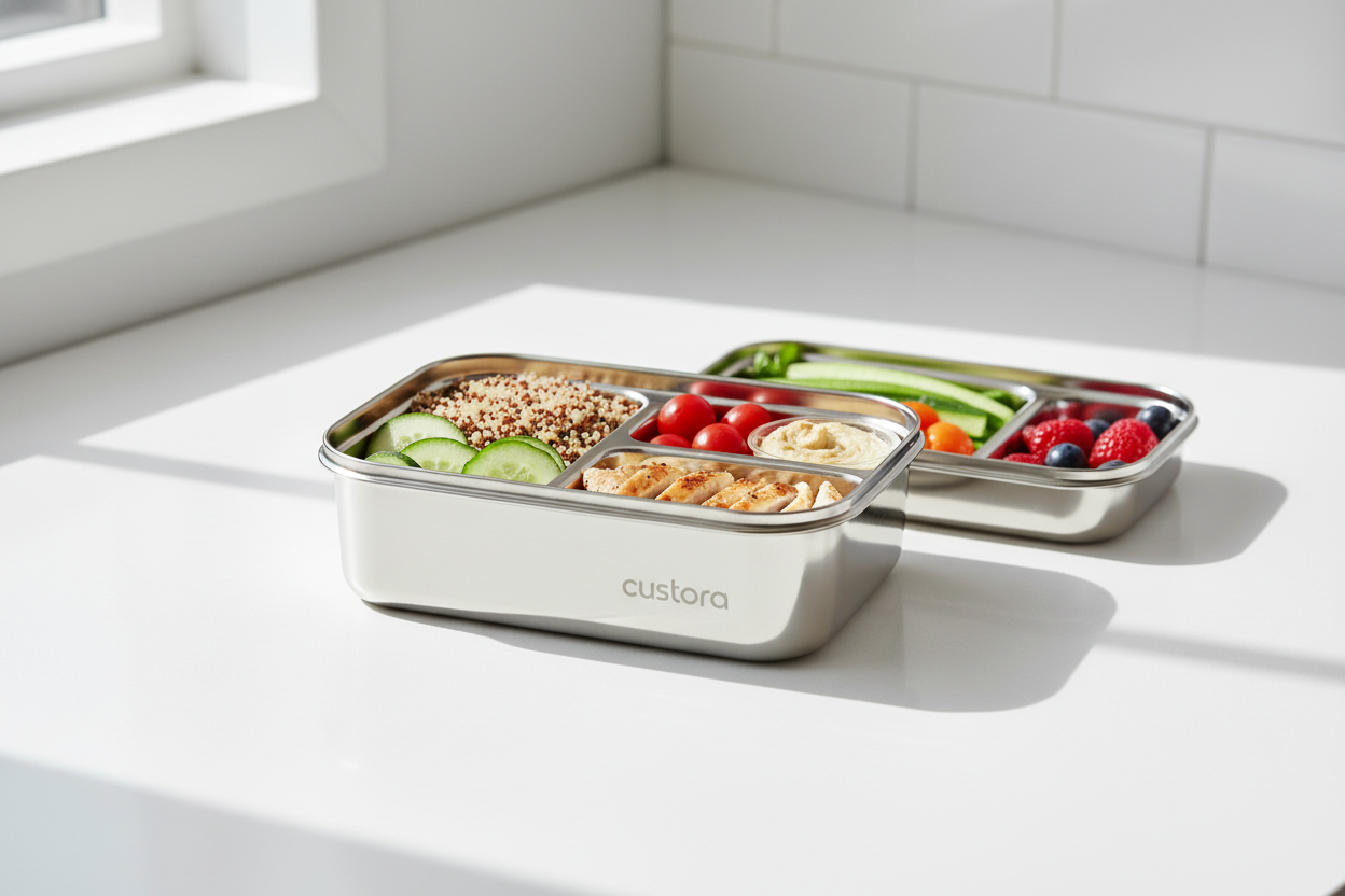 custora branding on lunch box