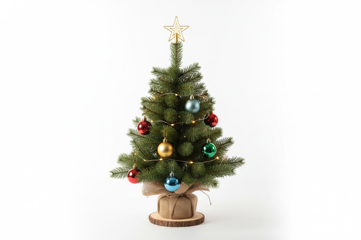 Small tree with basic decorations included.
